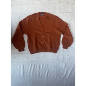 Robert Bruce Arnold Palmer Cardigan Sweater Rust Orange XL Button Up Made in USA